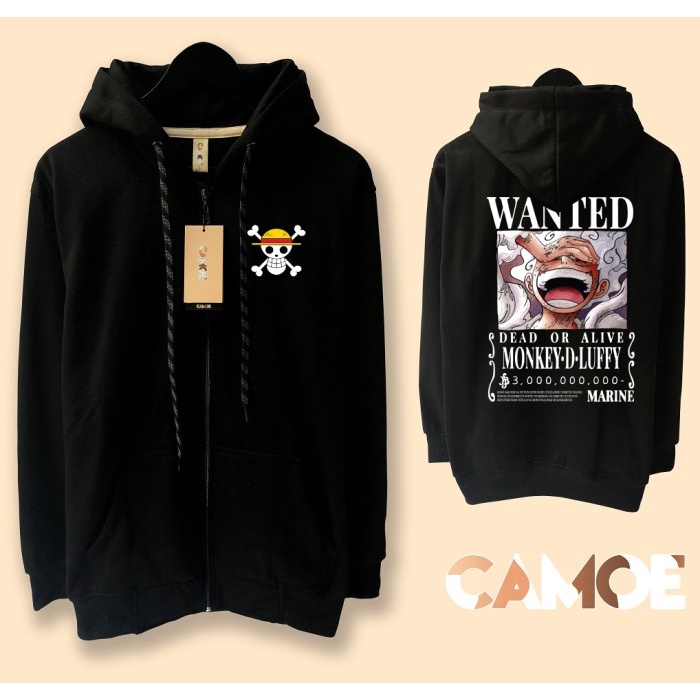Jaket Hoodie Zipper One Piece Luffy Bounty Wanted Gear 5