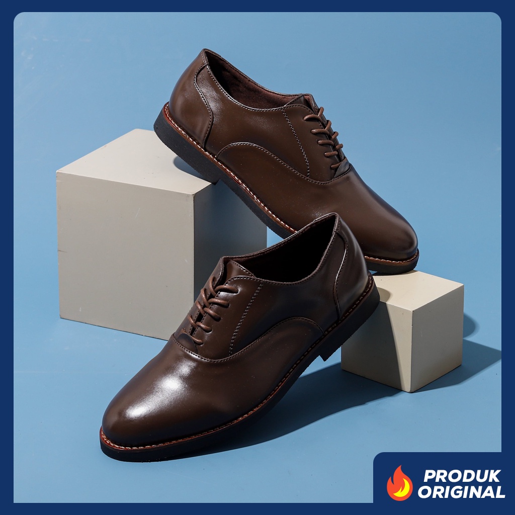 DEMBBLE BROWN ORIGINAL x LVNATICA Sepatu Formal Coklat Tali Pria Pantofel Kerja Kantor Dinas Kantoran Pesta Undangan Wedding Kondangan Nikah Kuliah Modern Casual Derby Oxford Semi Kulit Premium Footwear Big Size Jumbo Ukuran Besar 44 Keren Terbaru Branded