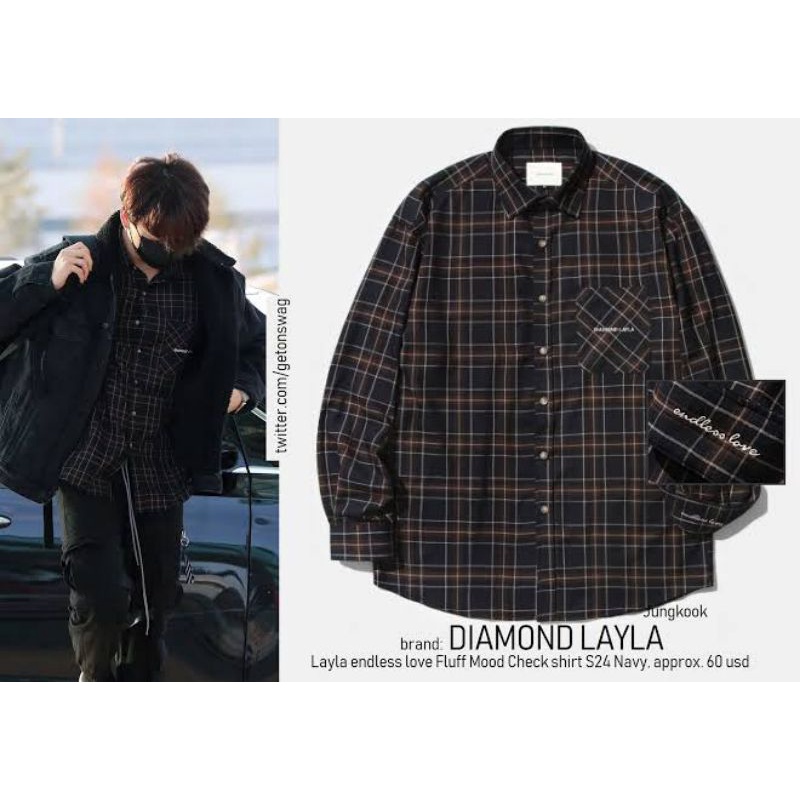 Ready stok kemeja diamond Layla Worn by Jungkook Bts/shirt diamond Layla
