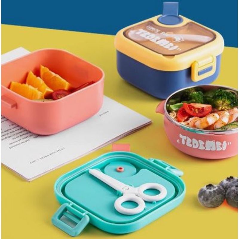 KOTAK MAKAN TEDEMEI 750 ML LUNCH BOX 2 IN 1 STAINLESS BPA FREE