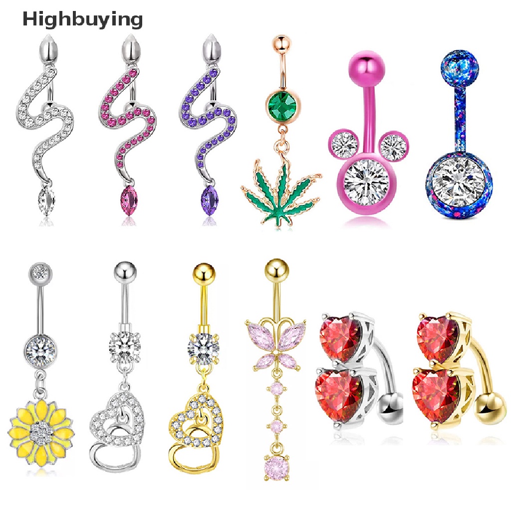 Hbid 1Pcs Snake Belly Button Ring Zircon Panjang Menjuntai Cincin Pusar Wanita Perhiasan Perut Body Belly Ring Glory