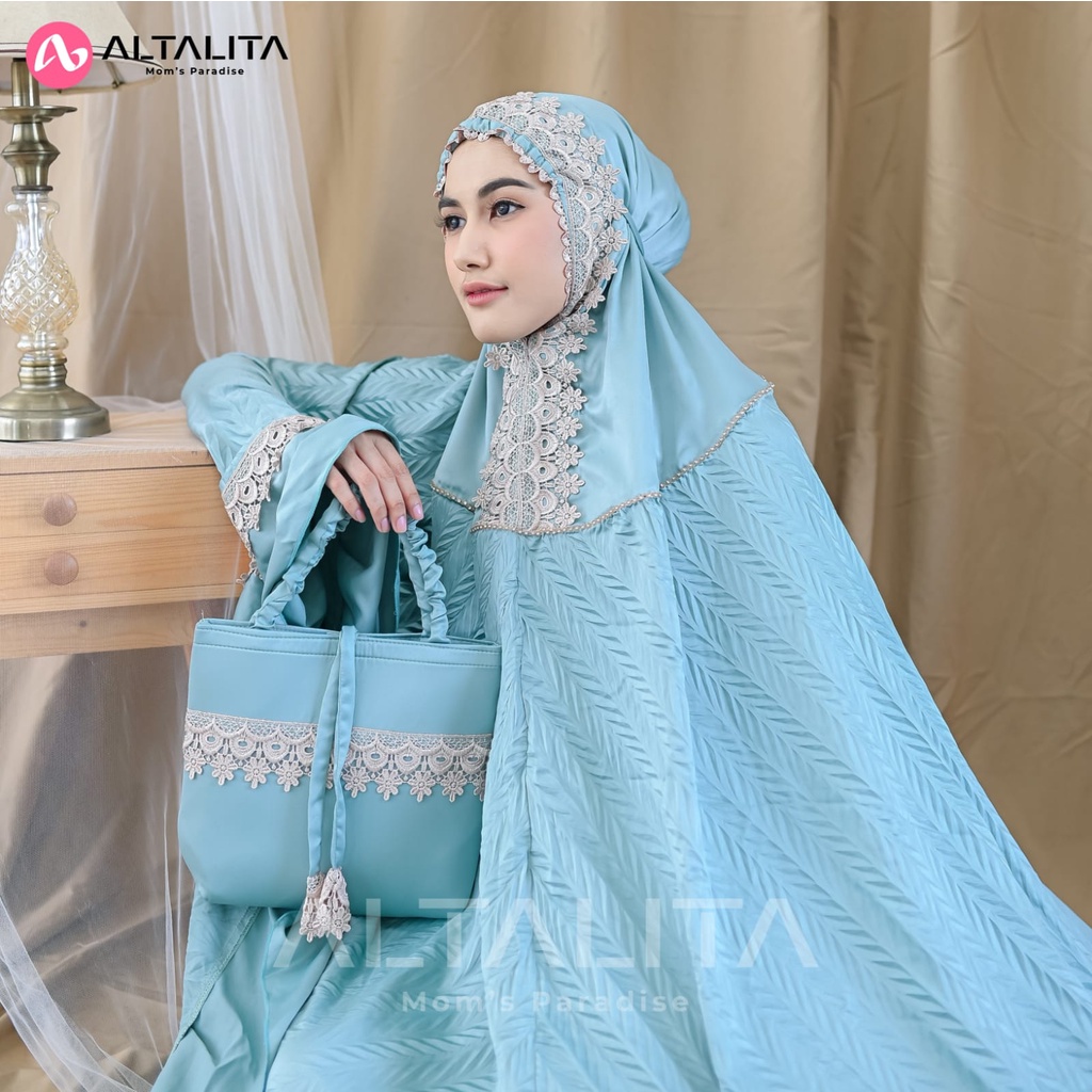 Altalita - Mukenah Dewasa Taleetha Renda Mewah Sutra Velvet Premium Jumbo Polos Adem Terbaru