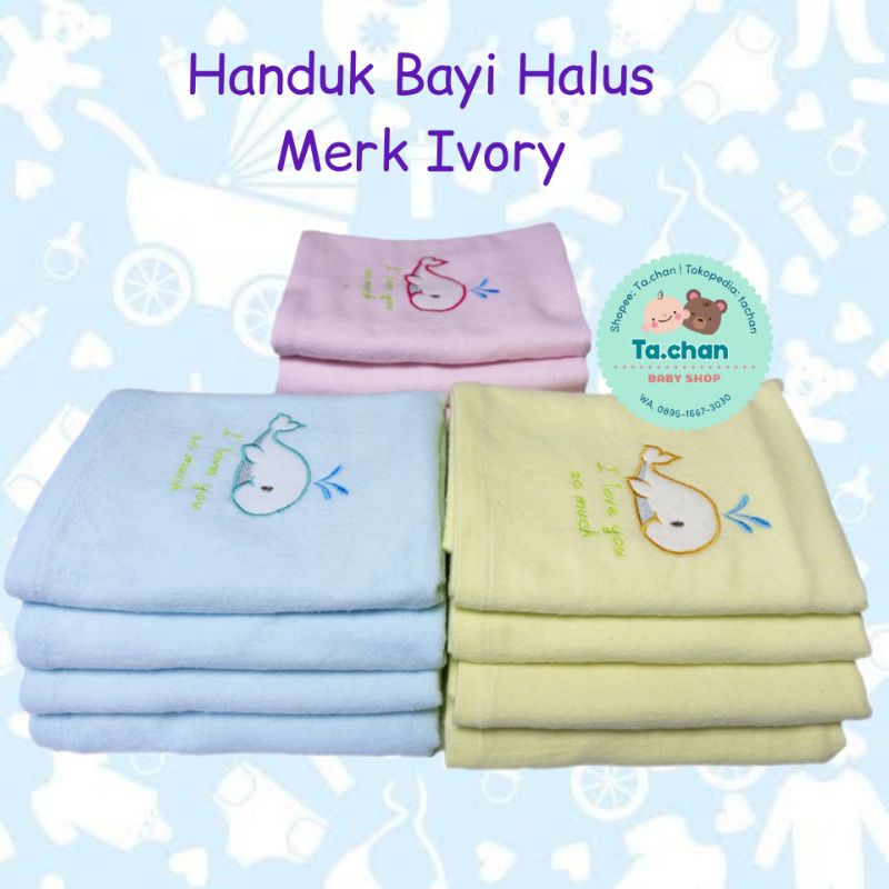 Handuk Bayi Lembut Ivory Bordir Halus Jumbo 110Cmx60Cm