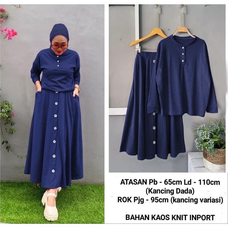 HANUM SET WD Bahan RIP KNIT LD 110 CM PB 58 CM ROK 90 CM SETELAN WANITA TERBARU 2023 KEKINIAN PAKAIAN SET WANITA MURAH SET ROK WANITA KOREAN STYLE PAKAIAN MUSLIM WANITA