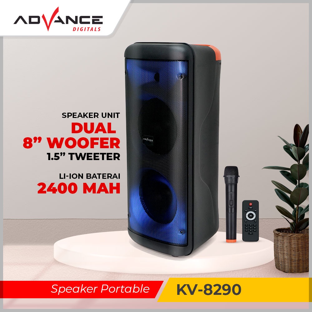 Advance KV-8290 Speaker Aktif Bluetooth 8&quot; Free 1 Mic Karoke RGB Light