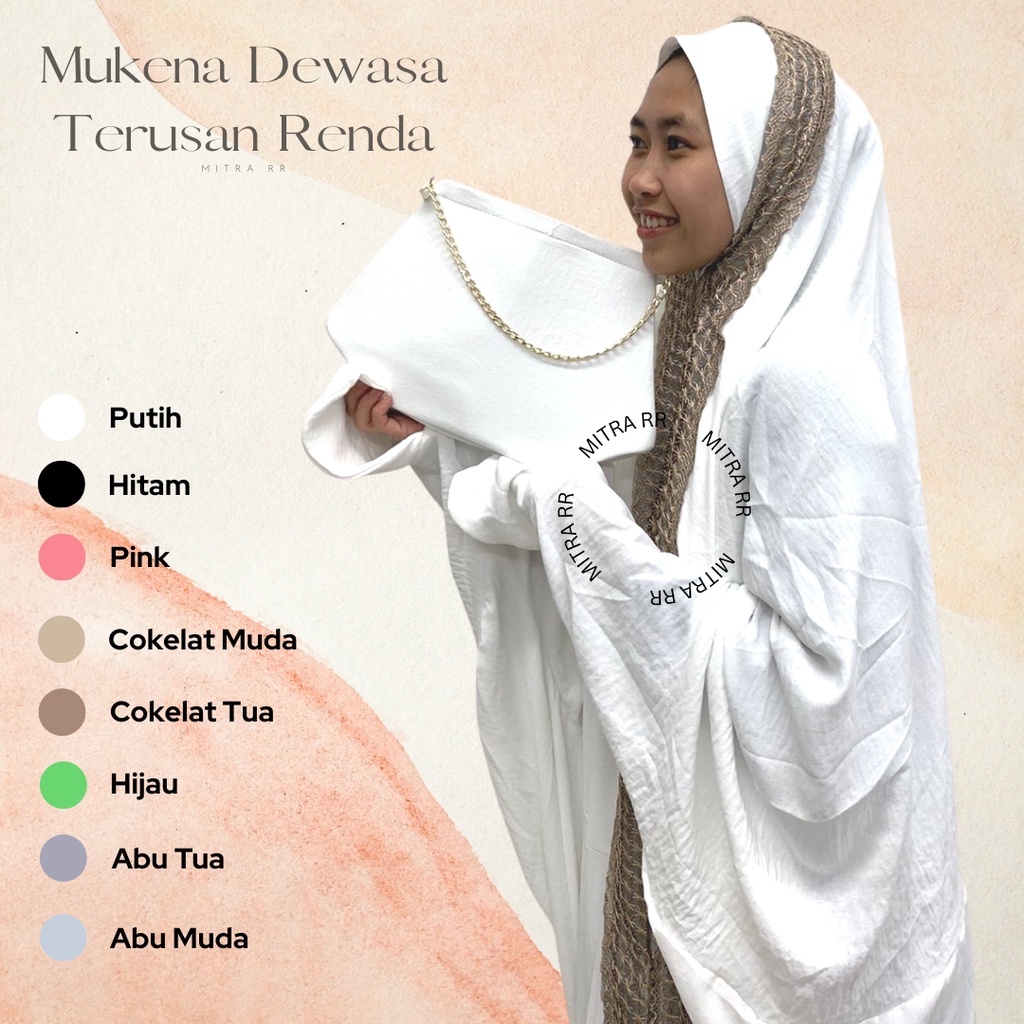 Mukena Dewasa Terusan Renda / Mukena Dubai Lace Pakai Lengan / Mukena Crinkle Traveling 2023