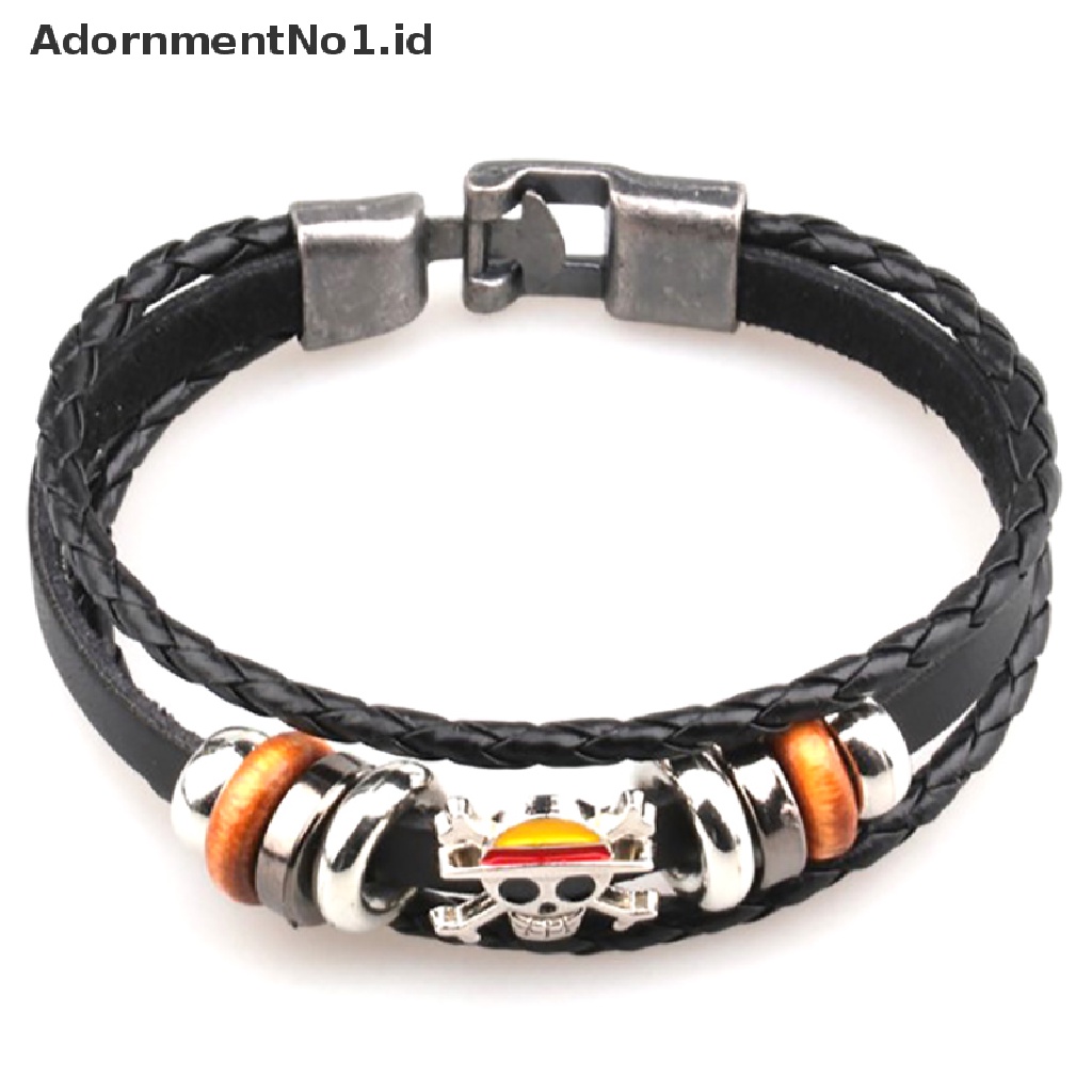 [AdornmentNo1] Gelang Bajak Laut Pria Wanita Punk Hitam Kulit Braided Bracelets Bangles Anime [ID]