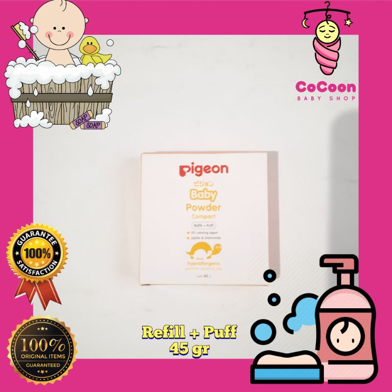 Bedak Padat Bayi Pigeon Baby Powder Compact Refil Refill + Puff 45 gr