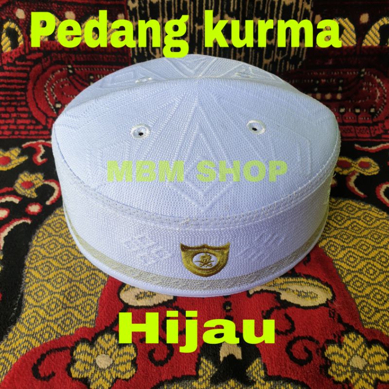 Peci Malaysia Songkok Kopyah Putih Logo Pedang Kurma Hijau