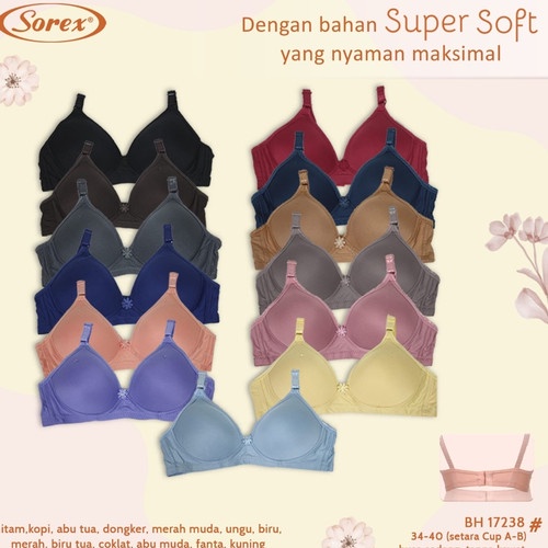 [ PILIH WARNA ] Sorex Bra Tanpa Kawat Super Soft Busa Sedang Setara Cup B BH Harian Simple Polos 17238 / Sorex Bra Tanpa Kawat Super Soft Cup Besar Kait 3 Busa Sedang Basic Harian Nyaman BH 17239