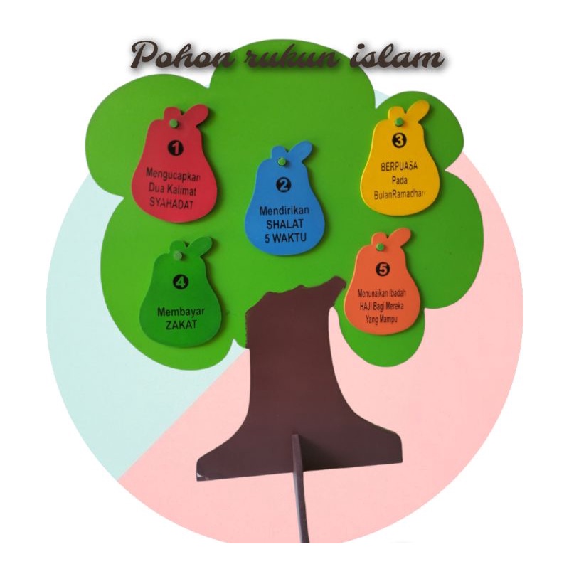 Mainan edukasi/edukatif APE TK/PAUD-Mainan kayu peraga pohon rukun islam