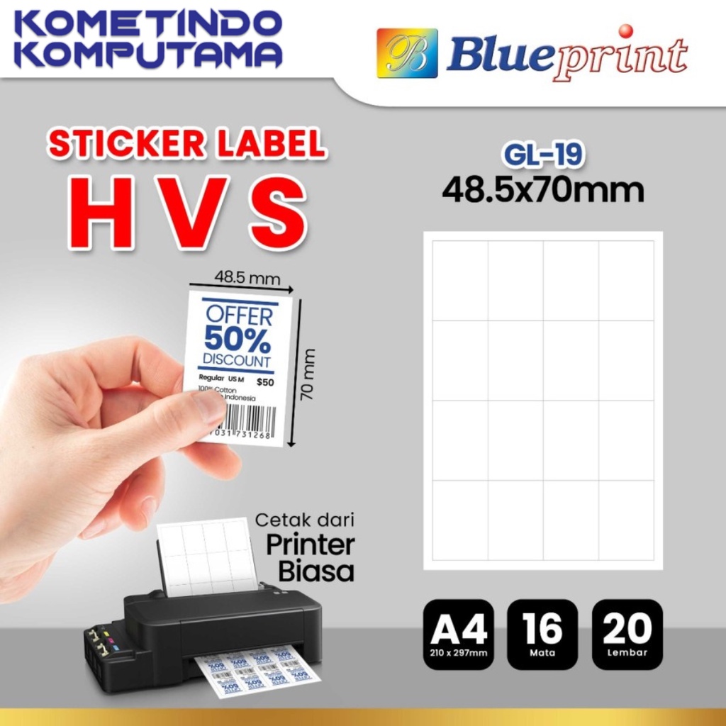 

GL19 STICKER LABEL HVS A4 STIKER 48.5x70mm 16 Mata 20 LEMBAR BLUEPRINT