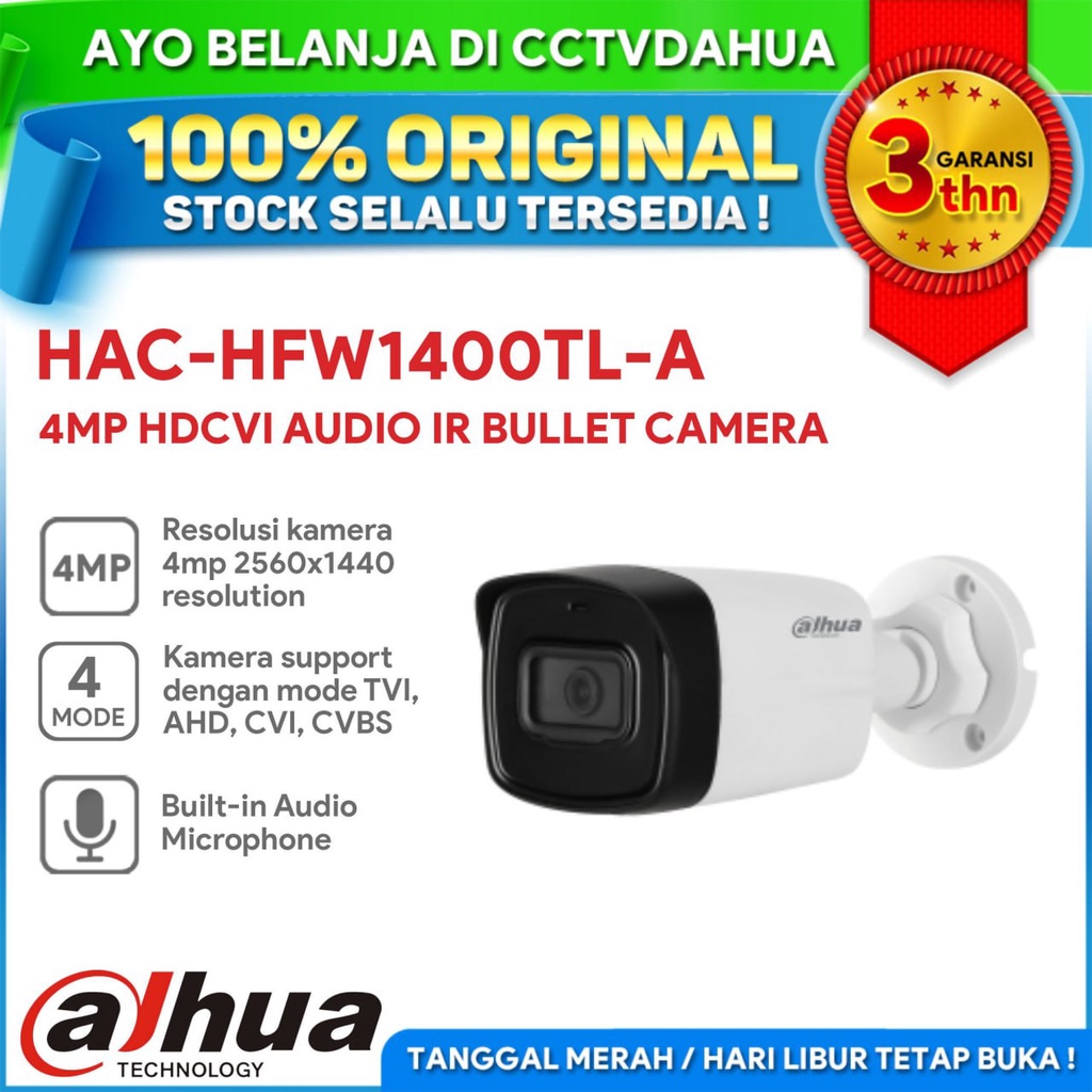 DAHUA HAC-HFW1400TLP-A DAHUA 4MP HDCVI BULLET CAMERA BUILT-IN AUDIO