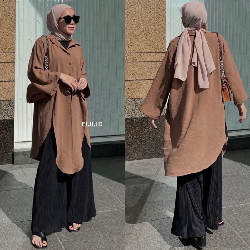 Lyra Oversize Dress - Midi Dress Tunik Blouse Wanita Linen Cringkle