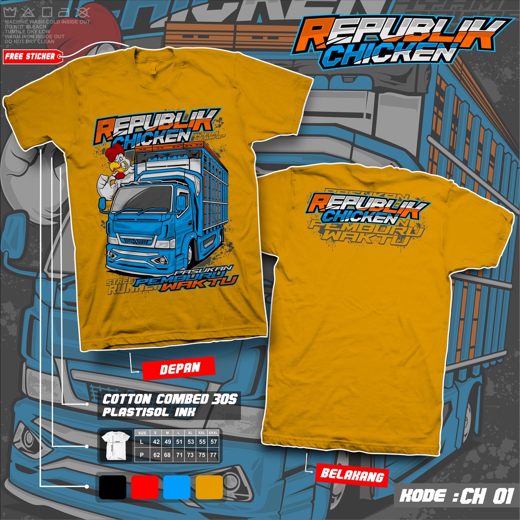 KAOS TRUK AYAM BALAP KAOS SOPIR TRUK AYAM KAOS TRUK REPUBLIK CHICKEN BAJU KAOS TRUK MANIA KAOS TRUK REPUBLIK CHICKEN DEWASA