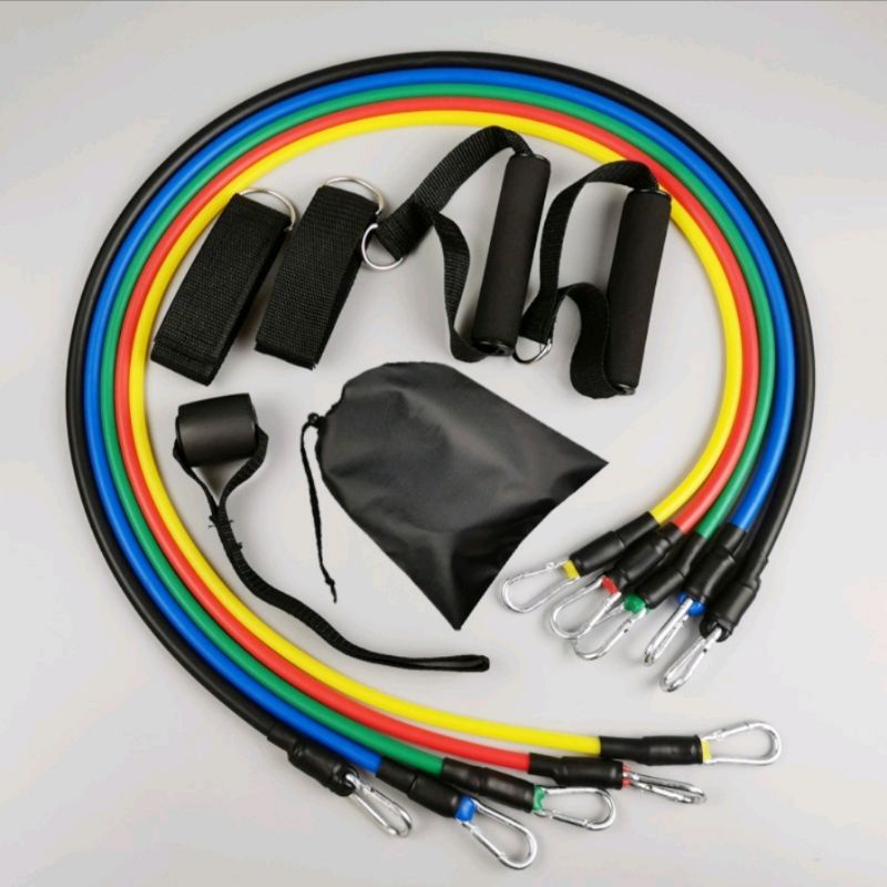 RESISTANCE BAND PRO SET 11 IN 1 ALAT BANTU FITNESS GYM YOGA PILATES
