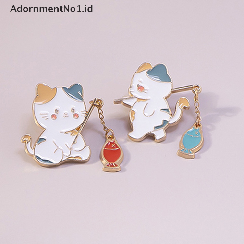 [AdornmentNo1] Kartun Kucing Bros Pin Kucing Memancing Dengan Rantai DIY Tombol Pin Logam Denim Jaket Pin Lencana Perhiasan Hadiah Untuk Anak-Anak Siswa Tas Sekolah Liontin [ID]