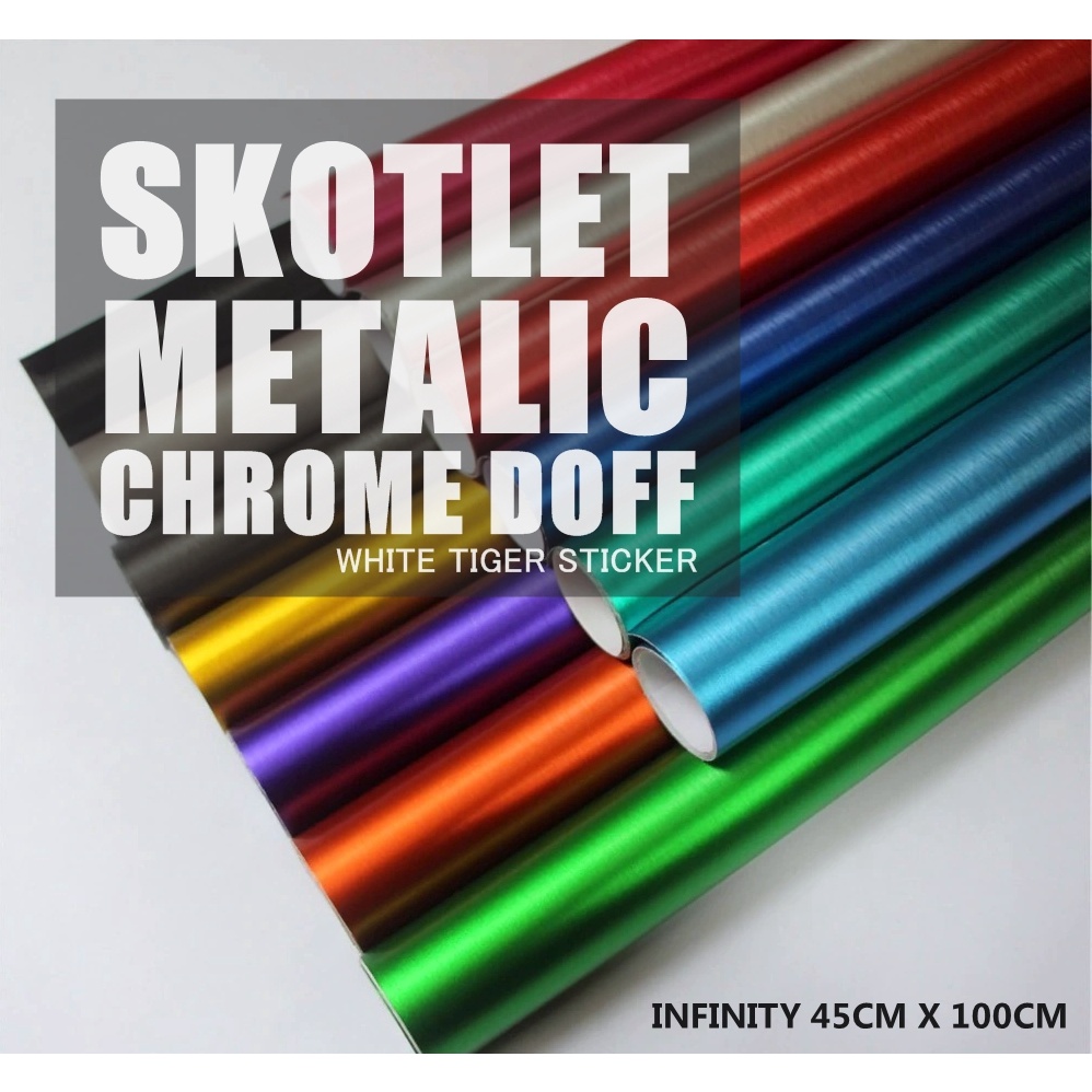 1 METER X 45CM SKOTLET STIKER MOTOR METALIK CROME DOFF SKOTLET DOP STIKER DOP SCOTLITE DOFF MATTE 1 