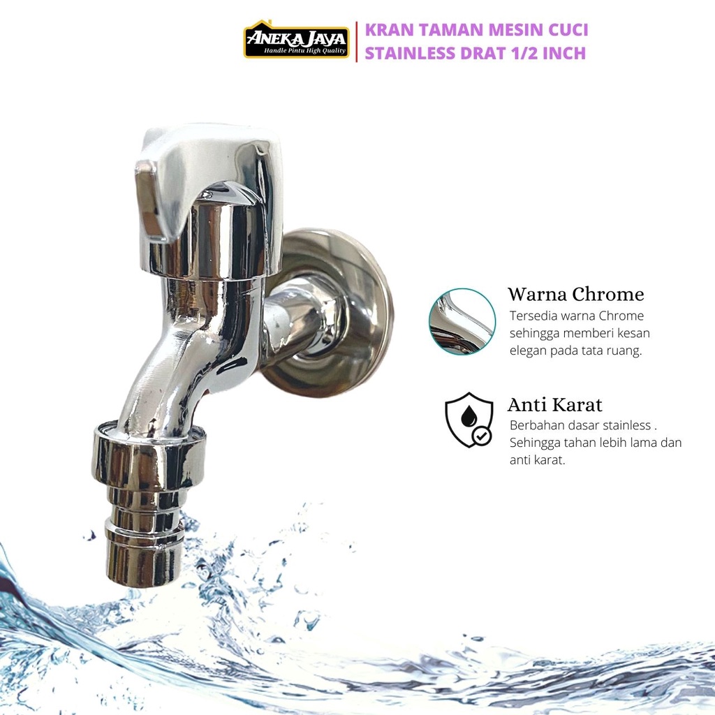 Kran Taman Tembok Mesin Cuci Multi Fungsi -  1/2 Inch Stainlees Anti Karat - High Quality