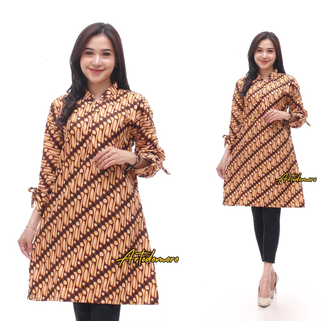 Artodomoro Tunik Batik Wanita Lengan Serut Motif Kawung Sogan