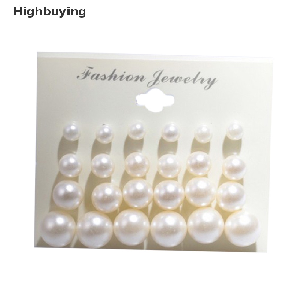 Hbid 12pasang Baru Wanita Fashion Mutiara Imitasi Bulat Telinga Stud Anting Set Pesta Pernikahan Glory