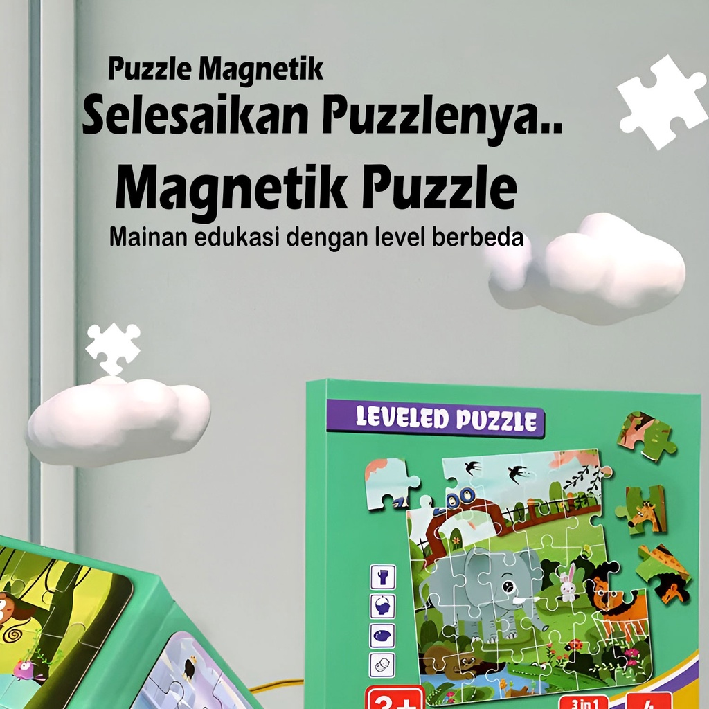 Puzzle Book Mainan Edukasi Anak 2-3-4 Tahun Laki Laki | Magnetic Leveled | Kado Ulang Tahun Anak Perempuan