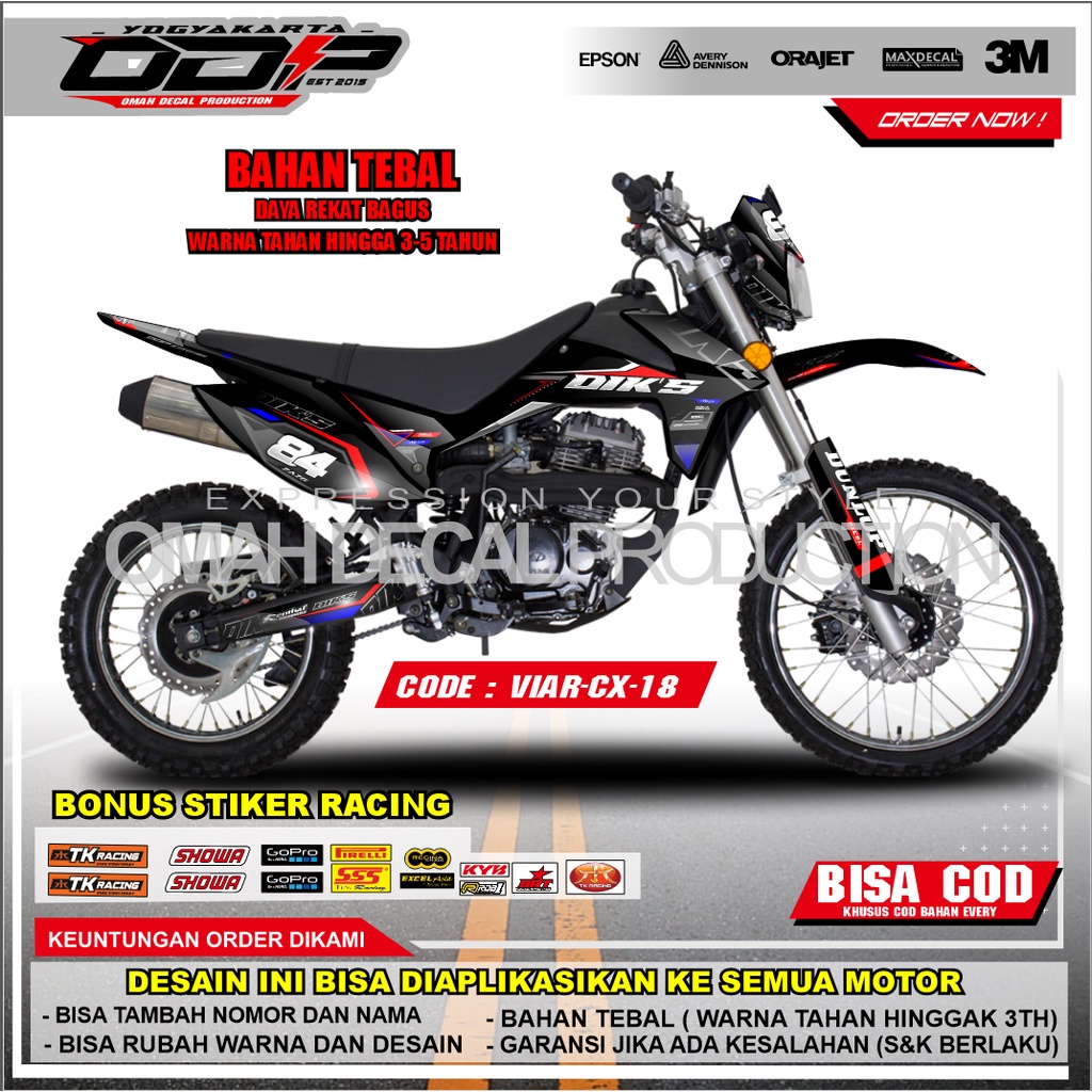 DECAL VIAR CROSS X 150 / 250 FULL BODY AKSESORIS VARIASI STICKER MOTOR DEKAL MOTIF METAL MUSLIHA SUP