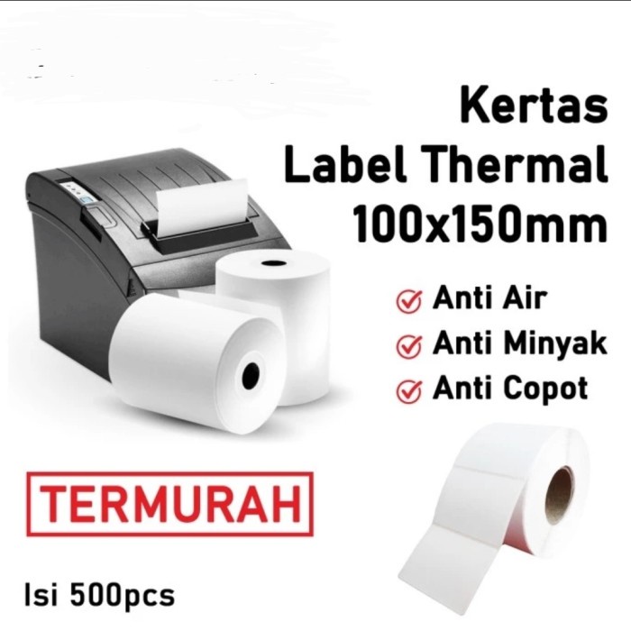 

(HSW) Kertas Label Resi Thermal Barcode Roll A6 100x150mm isi 500 Pcs Murah