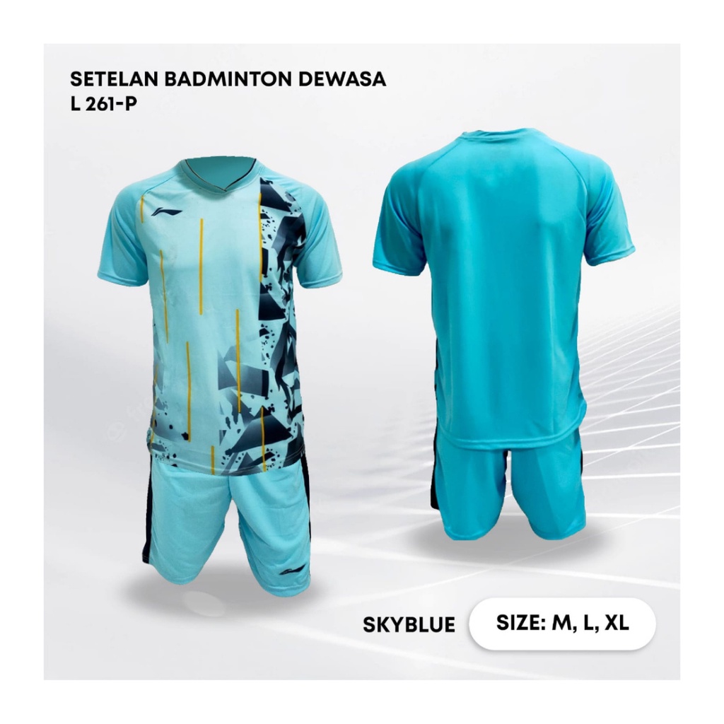 Kaos bulutangkis pria L261 setelan baju celana badminton jersey wanita dewasa t-shirt outfit seragam jarsey kostum olahraga pakaian apparel sport jersy bulu tangkis casual jersi sudirman thomas uber cup print custom suit skyblue polos