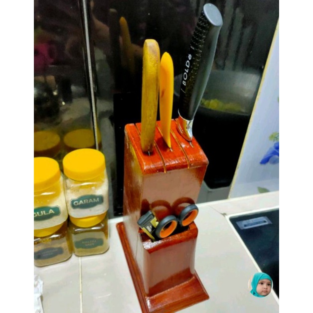 Tempat Pisau Kayu Wadah Pisau Kayu Tempat Gunting Serbaguna Kayu Pinus pilihan Clear plitur