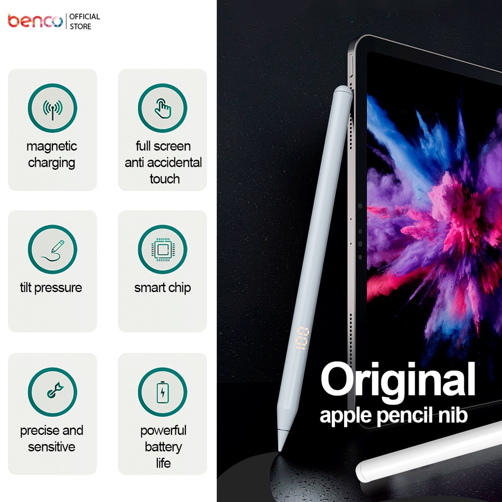 BENCO Active Stylus Pens Dedicated for  iPad with Palm Rejection with wireless charger  Ipad Original Nib with Tilt Bold Function/Palm Rejection &amp; Magnetic Attach for iPad mini 6th Gen,iPad Air 4th/5th,iPad Pro 11&quot; 1st/2nd/3rd 12.9&quot; 3rd/4th/5th