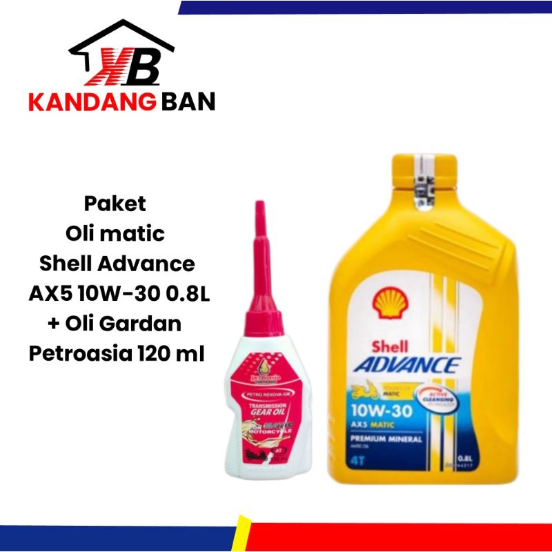 PAKET OLI MATIC SHELL ADVANCE AX5 10W-30 0.8L + OLI GARDAN PETROASIA 120 ML, PRODUK DI JAMIN ASLI