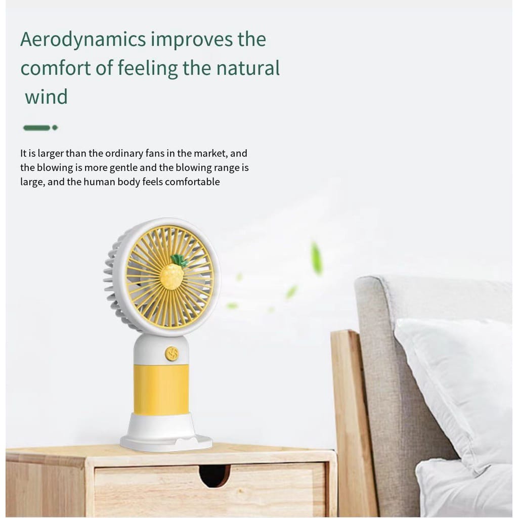 Kipas Angin Mini Portable Buah Stiker dengan Stand Viral Lucu