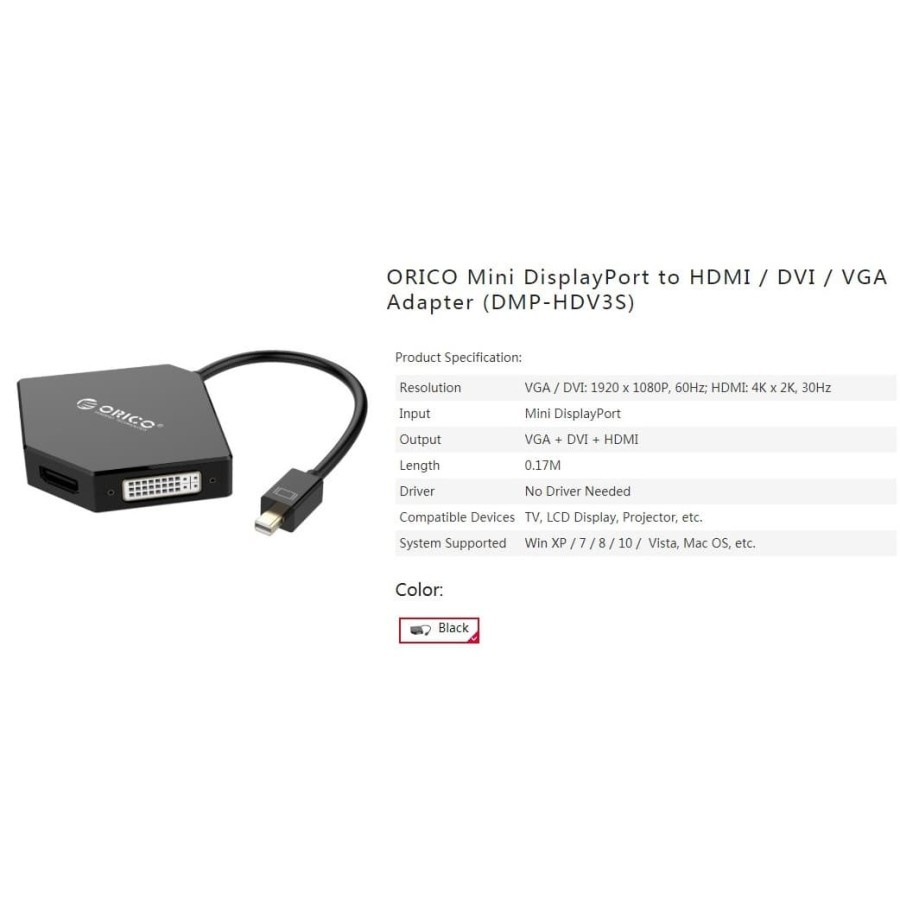 Mini displayport dp to hdtv vga dvi 24+5 Converter orico 4k 2k 1080p 60hz dmp-hdv3s - Konverter Mini display port 3in1