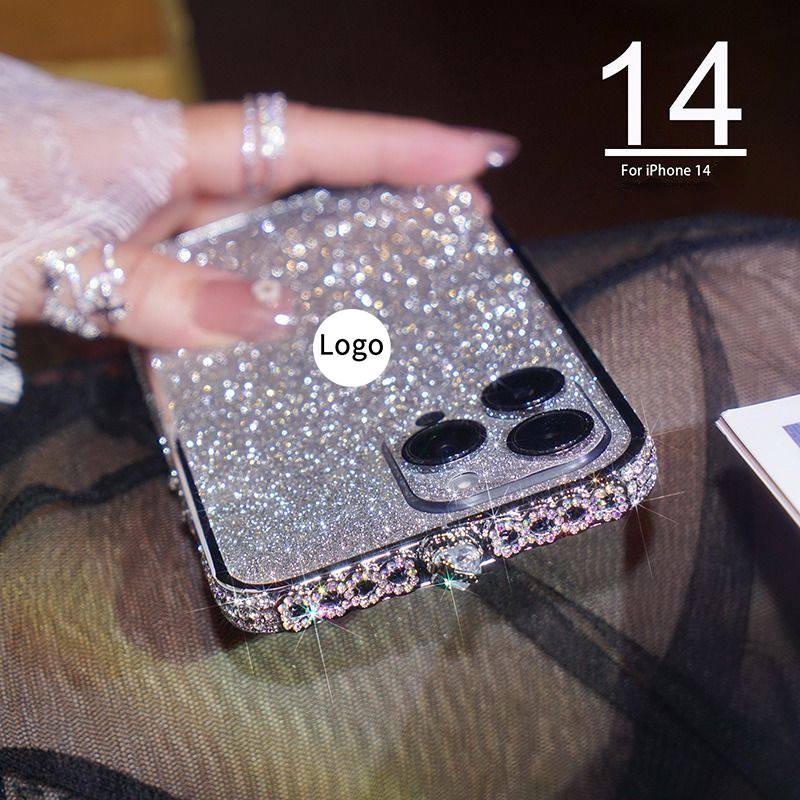IPHONE Casing Bumper Bahan Metal Berlian Berkilau Untuk iPhone14 13 12 11 Pro Max Plus Case Bling Berlian Imitasi Cover Untuk Iphone14Plus iPhone14 iPhone13