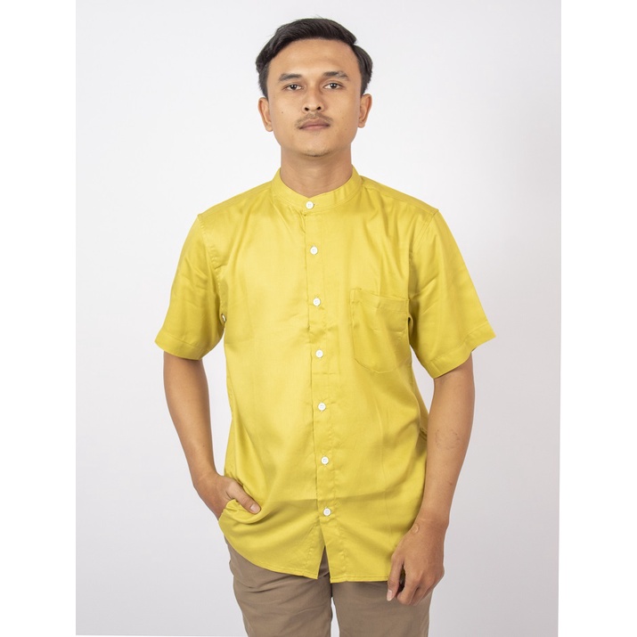 HHIPNOP Kanva Lemon Kemeja Polos Pria Lengan Pendek