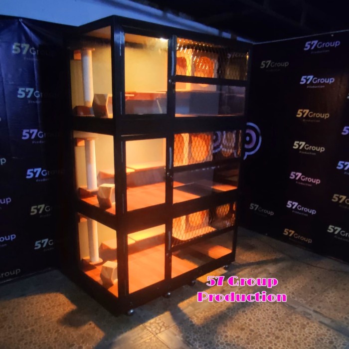kandang rumah kucing playground sultan tingkat 3 cat home room lampu