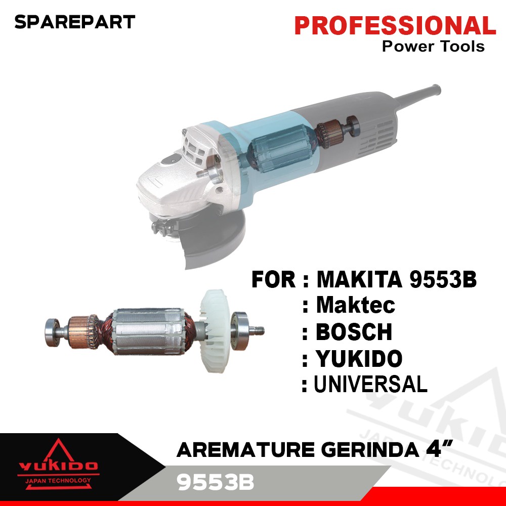 BISA COD !!  ( GARANSI 100% )YUKIDO Sparepart Armature Mesin Gerinda Tangan MAKITA 9553B / 9553 B / Angker Dinamo Gurinda MAKITA 9553 B / Rotor Gulungan Grinda Ginder 9554 9553NB 9553 NB