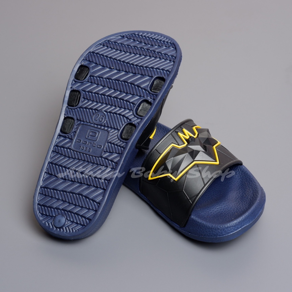 Sandal Slipper Slop Anak Laki Cowok Sendal Slip On Bayi Balita Karakter Superhero Batman Umur Usia 1 2 3 4 5 Tahun Porto 1023