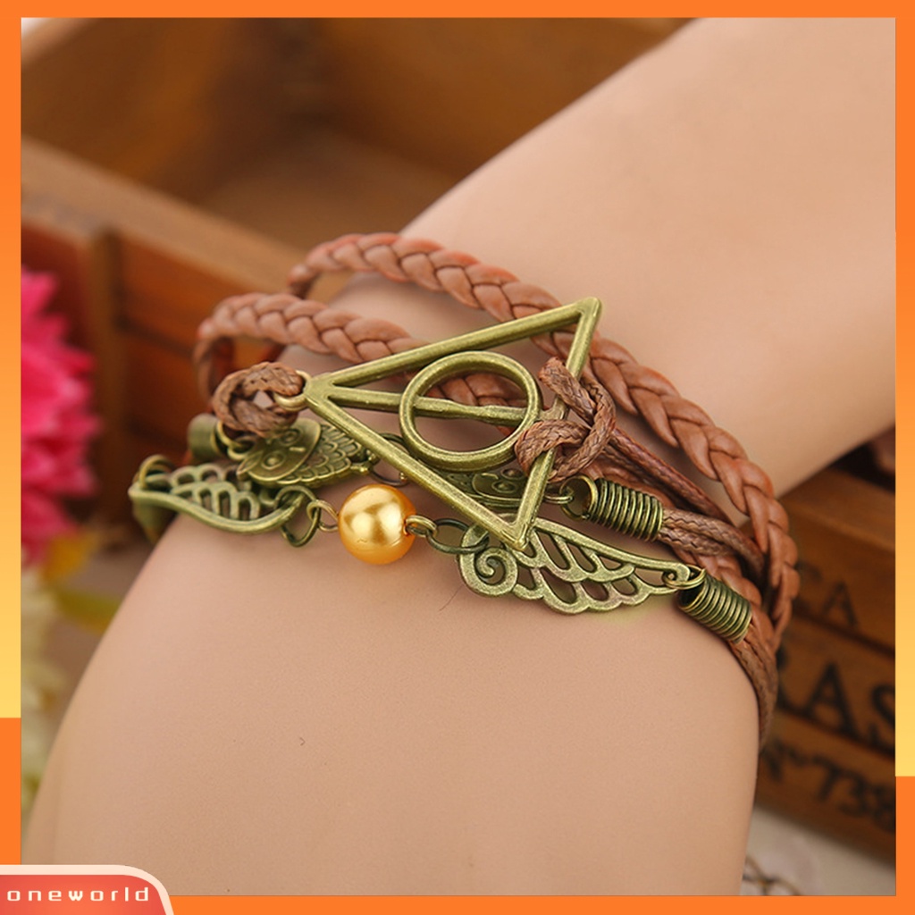 {oneworld} Gelang Harry P-otter Deathly Hallows Kulit Imitasi Braided Alloy Multilayer Braided Bangle Perhiasan Untuk Pesta