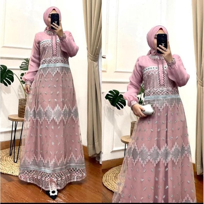 GAMIS TILLE BUSUI FRIENDLY GAMIS BRUKAT WANITA DRESS CEWEK MIX ORGANZA GAMIS ABANG ADEK GAMIS