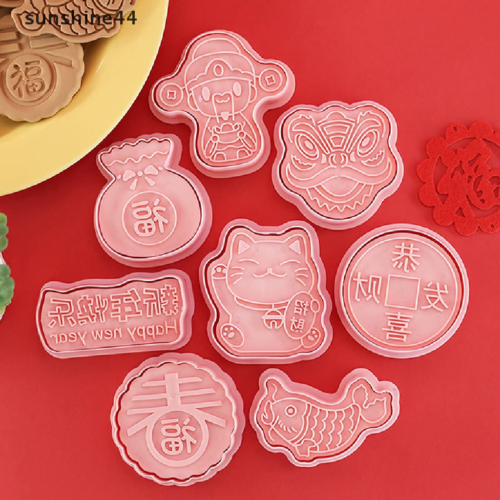 Sunshine8/10pcs Spring Festival Cookie Cutter Set Pemotong Stempel Kue Kering Imlek.