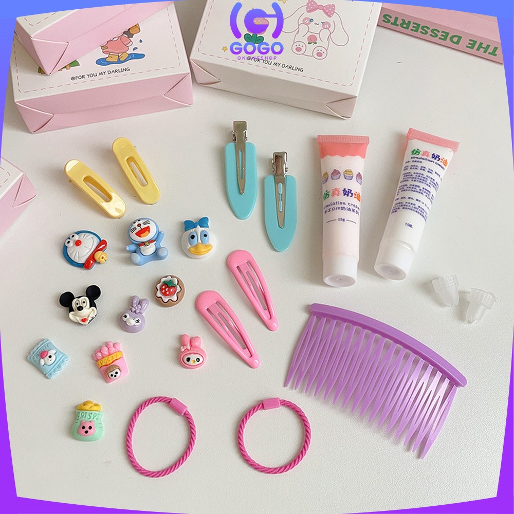 GOGO-C776 Jepit Rambut DIY Set With Clay Decorating Hair Pin Korean Style / Menghias Jepitan Karet Aksesoris Rambut Anak dengan Cream Import