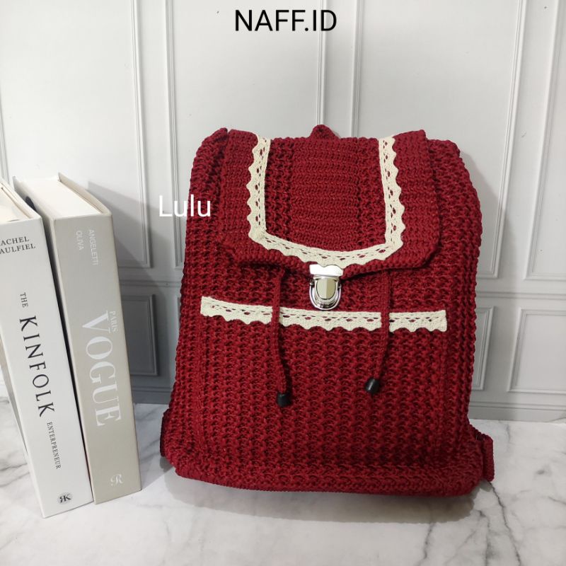 NAFF.ID- &quot;Lulu&quot; Tas Ransel Korea Renda Rajut Knitbag