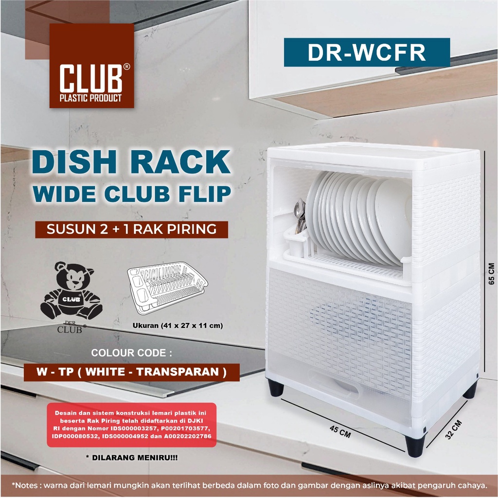 Dish Rack Wide Club Flip Susun 2 - Lemari Piring Rak Dapur Plastik Pintu Transparan Dengan Rak Pirin