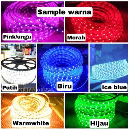 Led Strip Lampu 5050 SMD 3 Meter + Adaptor Stripled Selang Flexible Waterproof  Stripe Light LED Plafon kamar Indor Outdor Nyala Terang Tempel Plapon Pohon Aquarium Etalase Tinggal Colok Paket siap Pakai Kualitas Terbaik Termurah Anti Air AC 220 volt