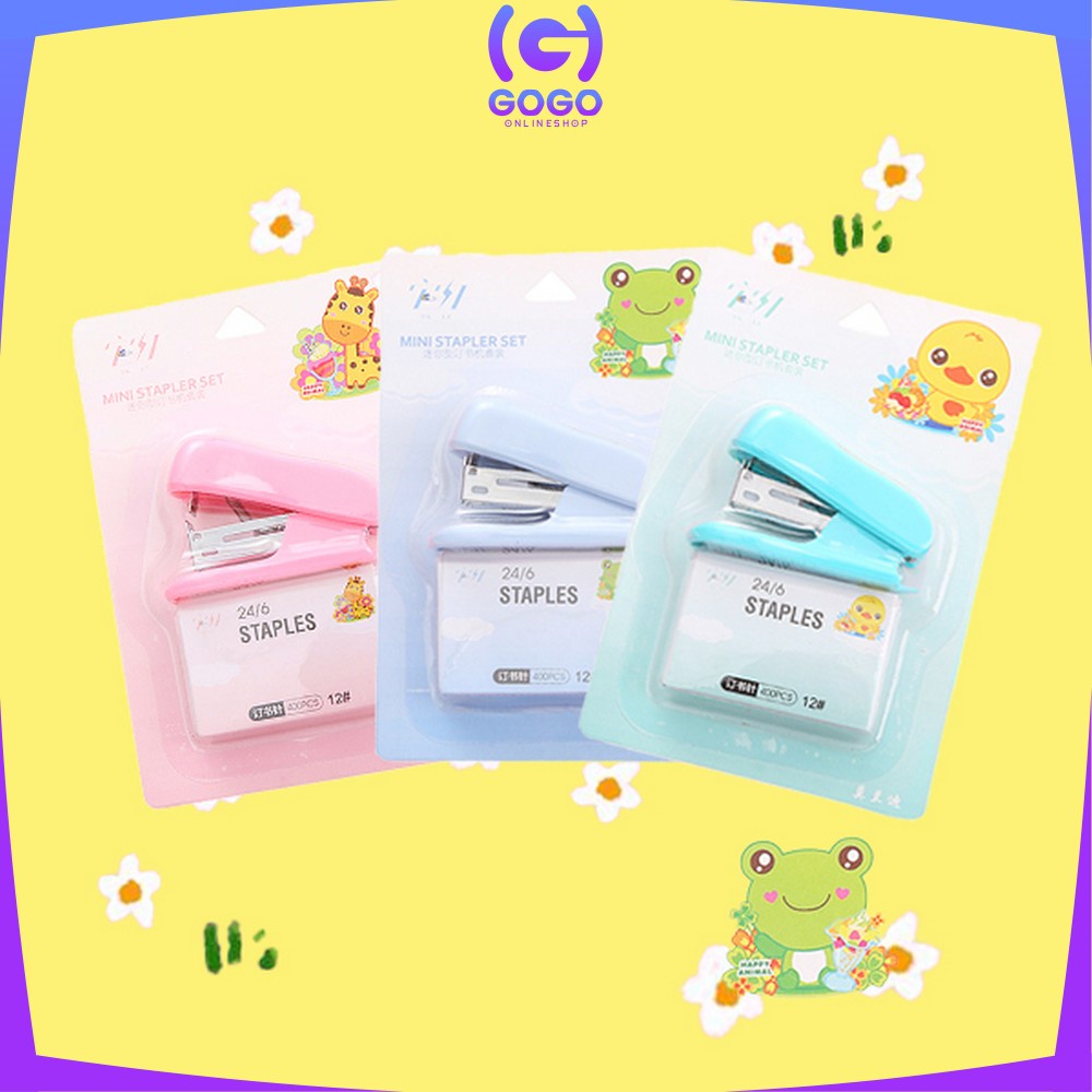 

GOGO-A50 Staples Mini Set Karakter Animal Warna Pastel Portable / Stapler Kecil Set Isi Hekter 24/6 Stasionary Perlengkapan Kantor Import