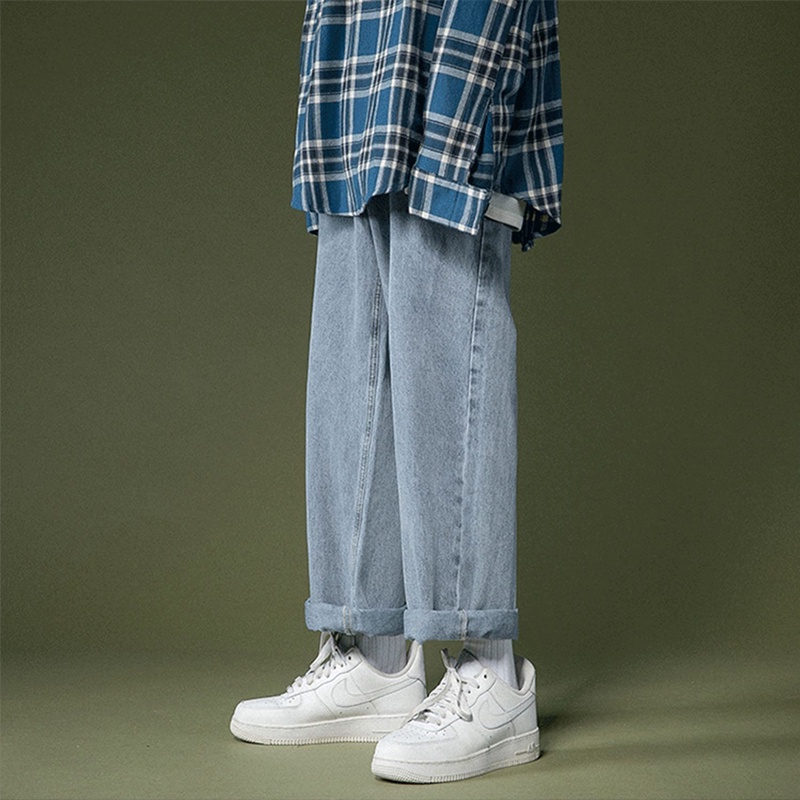 Korean style biru celana jeans pria celana panjang pria loose pants celana kulot straight jeans oversize baggy pants boyfriend jeans celana panjang cowok cutbray jeans celana panjang pria jumbo celana dasar pria2023