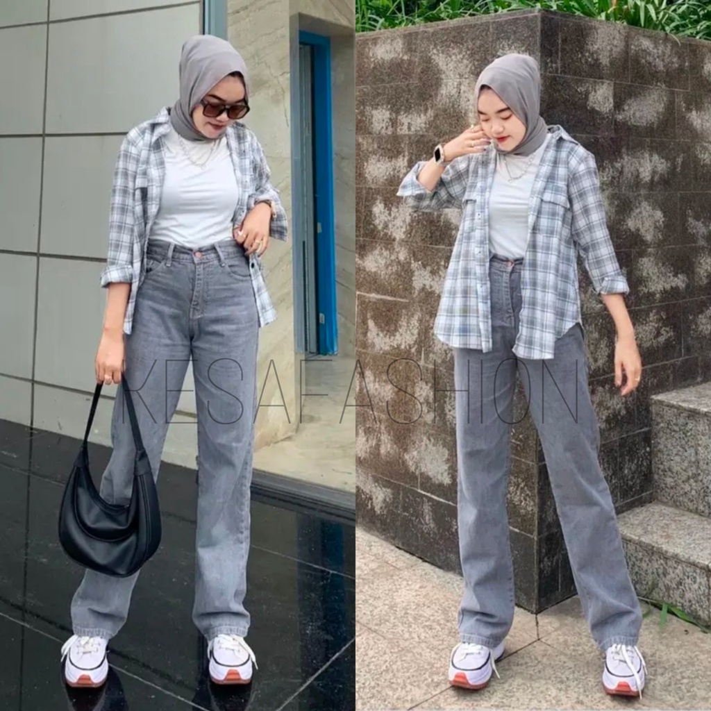 (27-34) GREY HW LOOSE JEANS / ABU-ABU HIGHWAIST LOOSE JEANS / CELANA HW LOOSE JEANS WANITA CEWEK