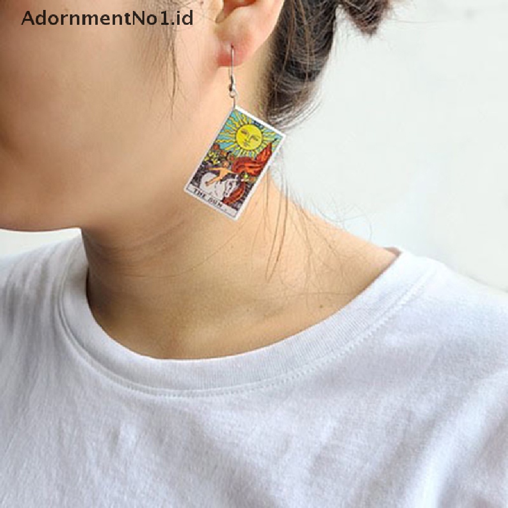 [AdornmentNo1] 1pasang Tarot Card Menjuntai Anting Akrilik Punk Perhiasan Ramalan Ajaib [ID]